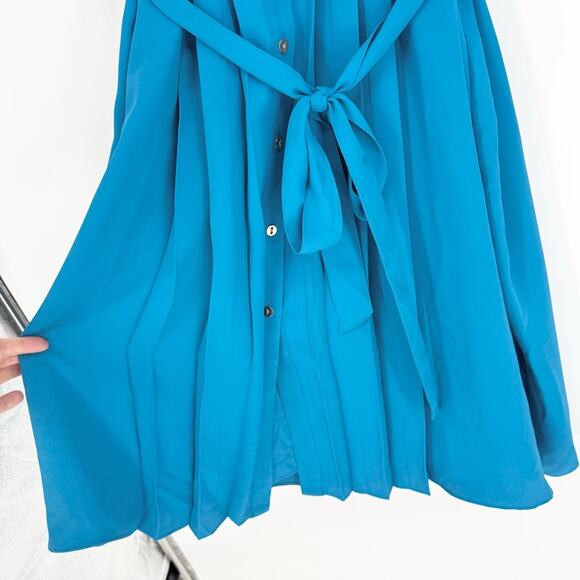 NWT* Ann Taylor Pleated Belted Button Front Cap Sleeve Dress Royal Blue Size 18 - Picture 6 of 15